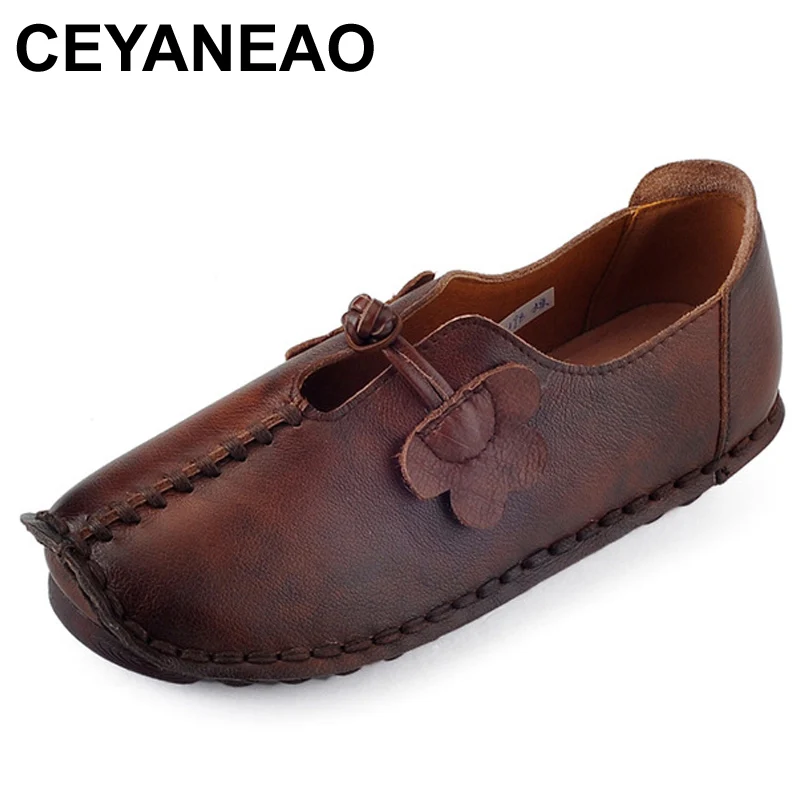 CEYANEAO Retro Handmade Loafers Echtes Leder Schuhe Frau Slip-On Fashion Casual Schuhe Atmungsaktivem Frauen FlatsE1172
