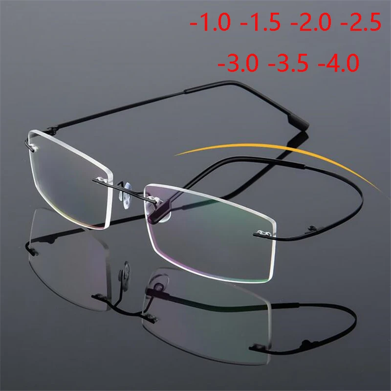 

-1.0 -1.5 To -4.0 Ultralight Coating Frameless Finished Myopia Glasses Men Women Rimless Stainless Steel Leg Nearsight Glasses