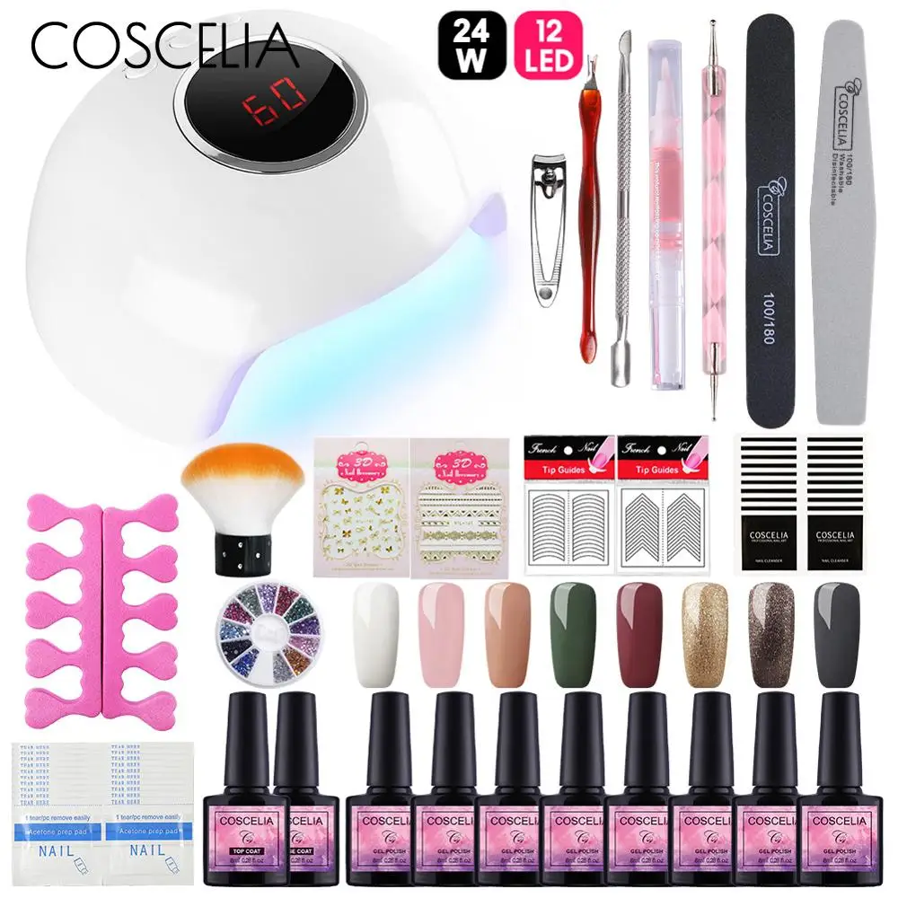 

UV Nail Lamp Manicure Set Choose 8 Colors Gel Polish Base Top Coat Nail Kits Extension UV Gel Kit Electric Manicure Handle Kit