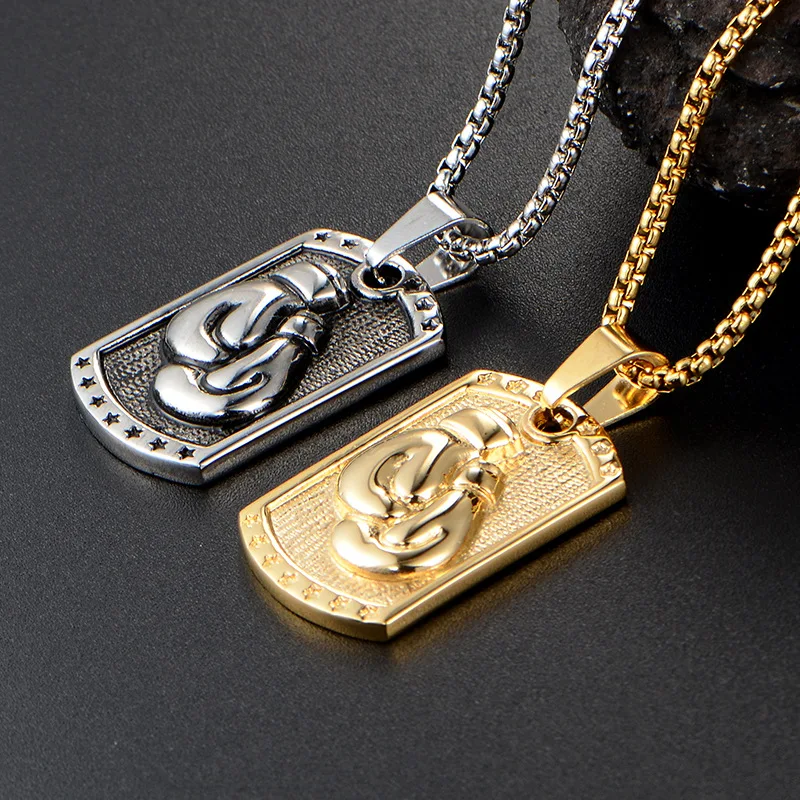 

Creative Men Boxing Glove Weird Necklaces & Pendants Titanium Steel Dog Tag Fashion Single Necklace Hip Hop Rock Jewelry