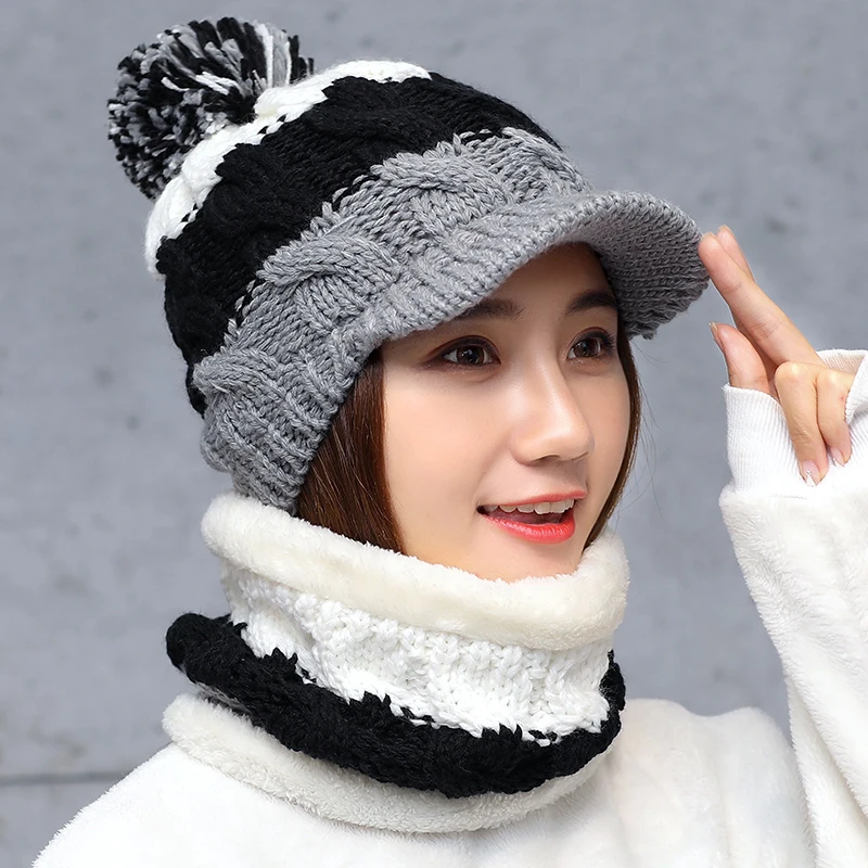 Balaclava Women's Knitted Hat Scarf Caps Neck Warmer Winter Hats For