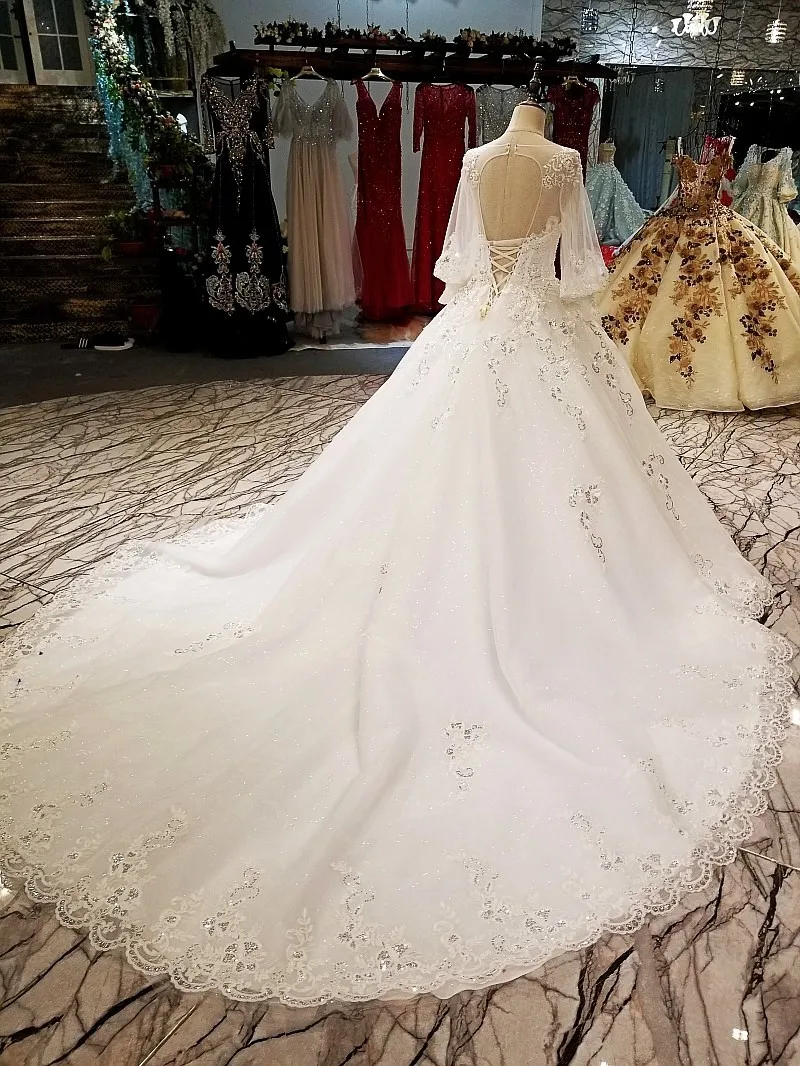 3210 жемчужное свадебное платье мусульманское длинное с круглым вырезом рукавом