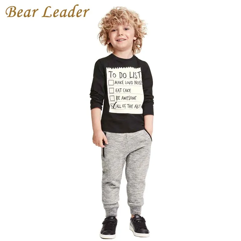 Bear Leader Baby boy clothes 2018 New Spring Dark Grey Long Sleeve t-shirt + casual long pants 2pcs suit kids clothes For 3-7Y 15