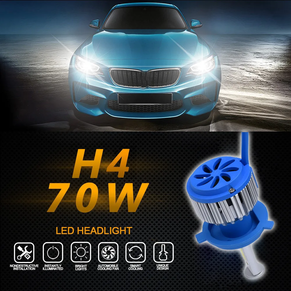 DC12-12V 360 луч 2x H4 80 Вт 8000 лм автомобильный COB светодиодный налобный светильник, комплект лучевых ламп 6000 К, высокая мощность, головной светильник DRL, противотуманный светильник часов