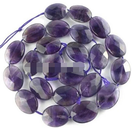 

FREE SHIPPING>>>@@ N713 13x18mm Natural Amethyst Oval Flat Faceted Beads 15''