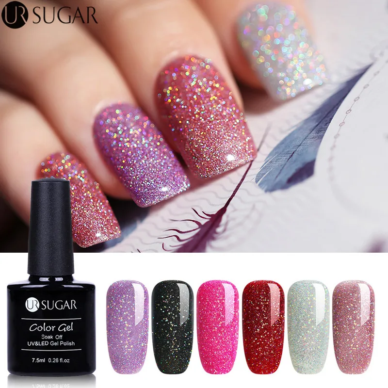 UR SUGAR 7.5ml Holographic Glitter Gel Polish Nail Polish Nail Art Semi ...