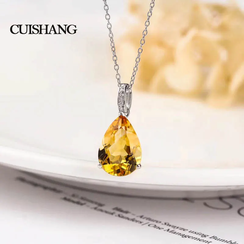 

CSJ Natural Citrine pendant Necklace For Women Fine Jewelry 925 sterling silver for Wedding Engagement Party Valentine day gift