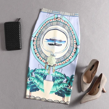 

Spring Summer Vintage Skirts Women High Waist Fashion Chinese style oil painting print Print Fashion Lady Pencil Skirt