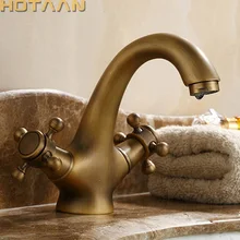 HOTAAN Solid Brass Bronze Double Handle Control Antique Faucet Kitchen Bathroom Basin Mixer tap Robinet Antique YT-5021