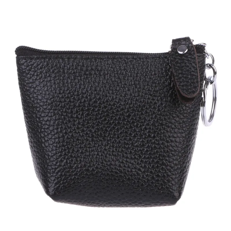 Fashion Coin Purses Women Men Leather Coin Purse Card Holder Wallet Keyring Zipper Small Change Bag - Цвет: black