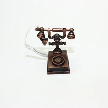 

1:12 Miniature Phone Model Alloy Vintage Retro Rotary Telephone Dollhouse Decoration Accessories NSV775
