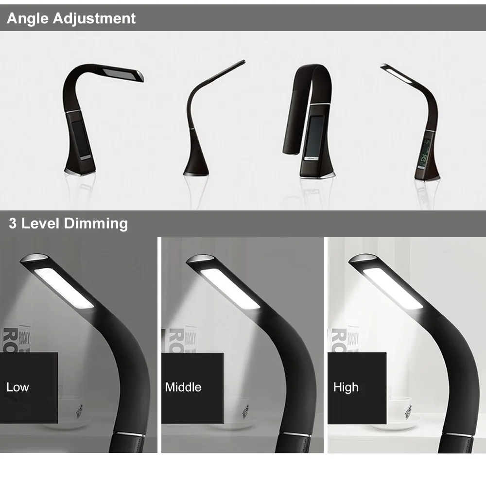 Creative Business LED Desk Lamp 3 Mode Lights Leather Texture Folding Reading Table Lamp With Alarm - 32807849509