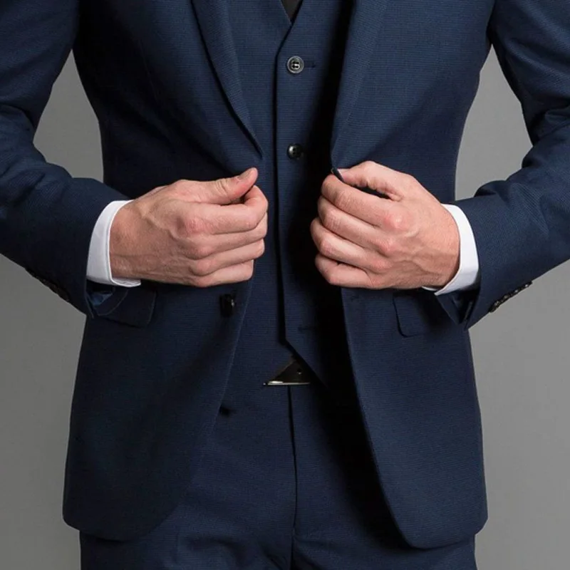 Navy Blue Formal Wedding Tuxedos for Gentleman Prom Slim Fit 3 Piece Notched Lapel Custom Men Suits Set Jacket Pants Vest New Navy Blue Formal Wedding Tuxedos for Gentleman Prom Slim Fit 3 Piece Notched Lapel Custom Men Suits Set Jacket Pants Vest New