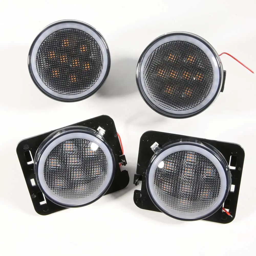 

Smoke Lens Yellow/DRL LED Front Replacement Turn Signal Light & Fender Side Marker Light Assembly for 07-18 Jeep Wrangler JK JKU