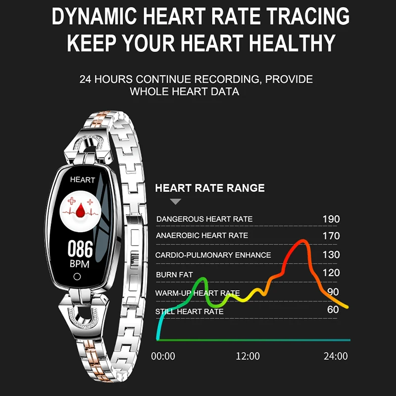 H8 Смарт-часы Для женщин Водонепроницаемый Мониторинг частоты сердечных сокращений Bluetooth Фитнес трекер Браслет «Умные» Часы для Android IOS смарт часы