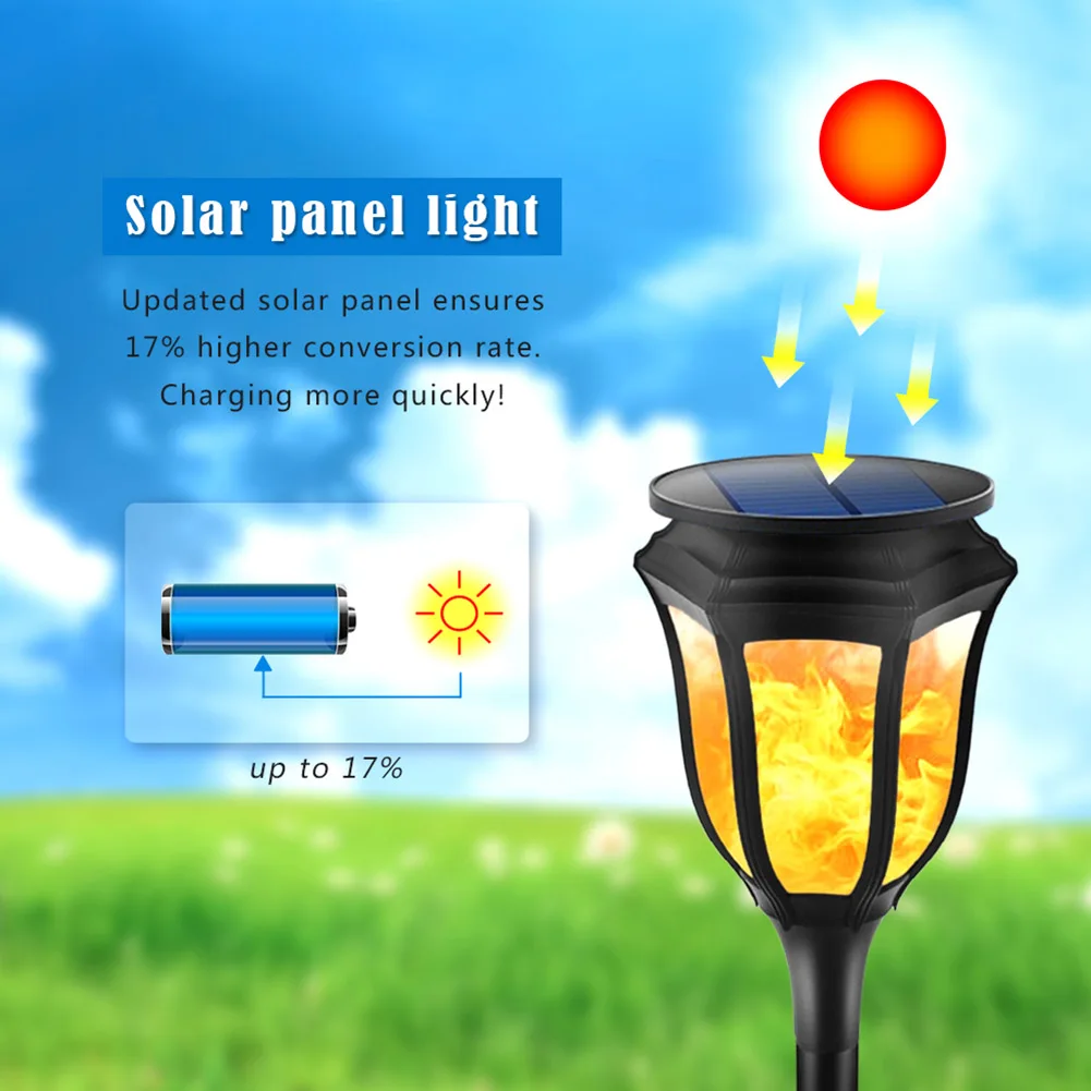 Waterproof LED Solar Panel Flickering Flame Lights Outdoor Landscape