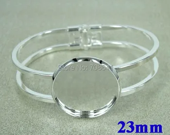 

23mm Silver Plated Brass Circle Bases Bezel Tray Glass Cabochons Spring Cuff Bracelet Bangle Settings Crafts Blank Wholesale