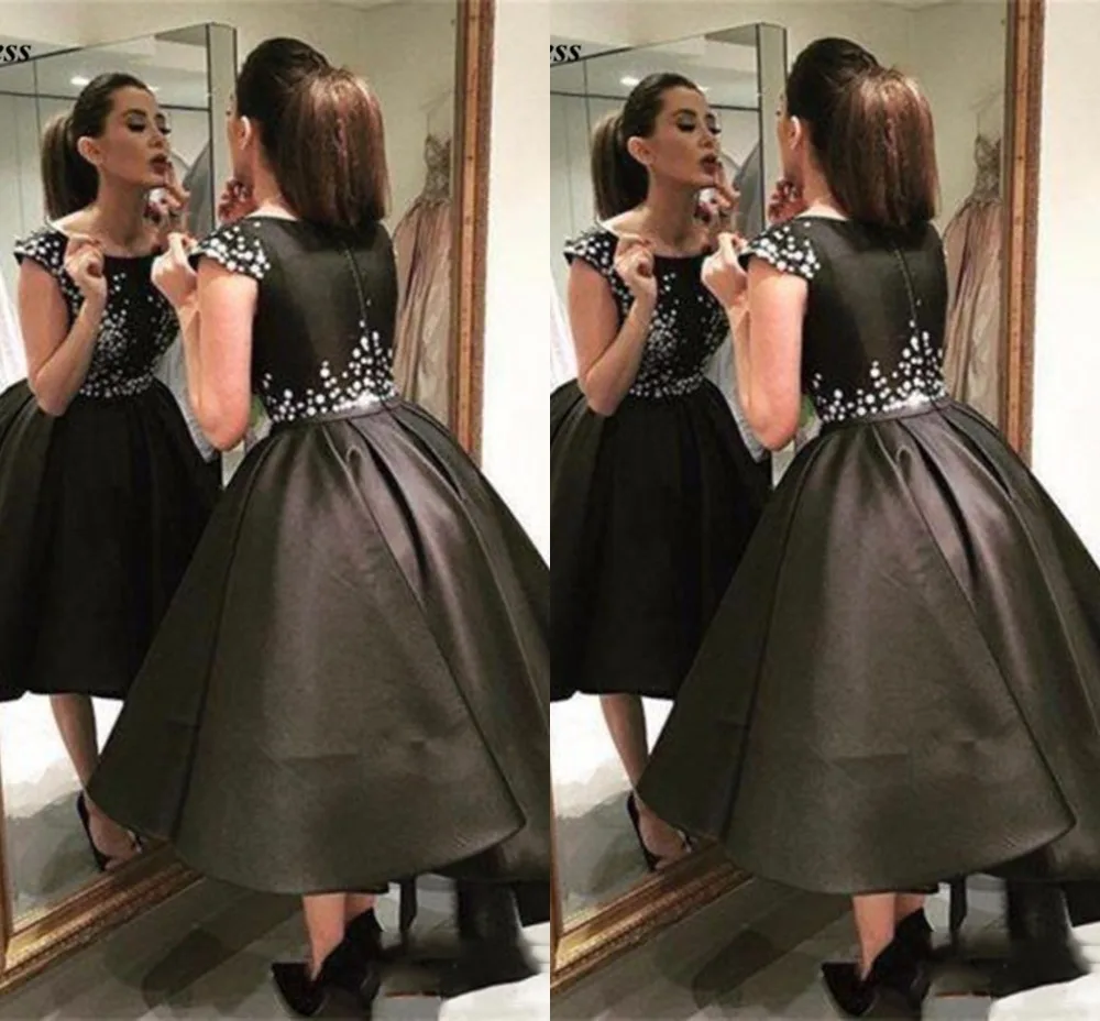 Glamorous-Scoop-Neck-Short-Ball-Gown-Bridesmaid-dresses-2018-Sparkly-Black-Satin-Formal-Prom-Gowns-party_conew1