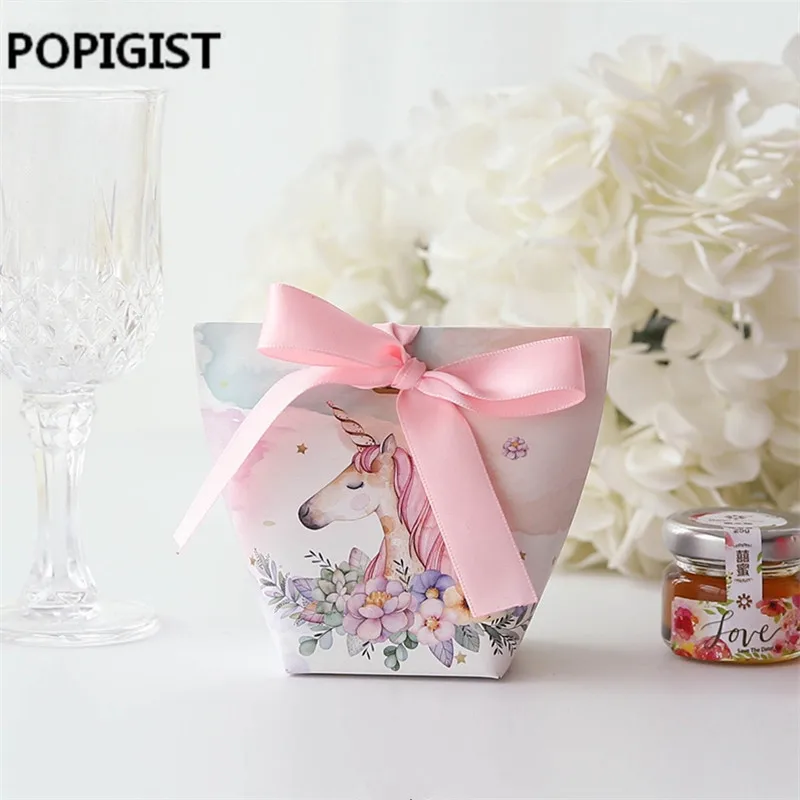 Creative European Cartoon Unicorn/ Flamingos Candy Boxes Wedding Favors Bomboniera Party Gift Box paper package Candy Bag 30