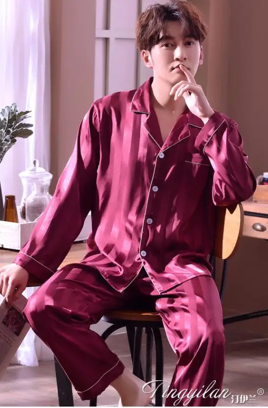 Style21 Для мужчин шелка, одежда для сна, домашняя одежда с длинными рукавами для детей; взрослые пижамы для отдыха студентов Cat комбинезоны Размеры шелк Nightsuit Для мужчин Pijama J002 - Цвет: Style21