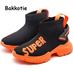 Bakkotie/2019 г.; Детская осенняя спортивная обувь для мальчиков; новые дышащие повседневные носки; модные мягкие черные кроссовки без застежки