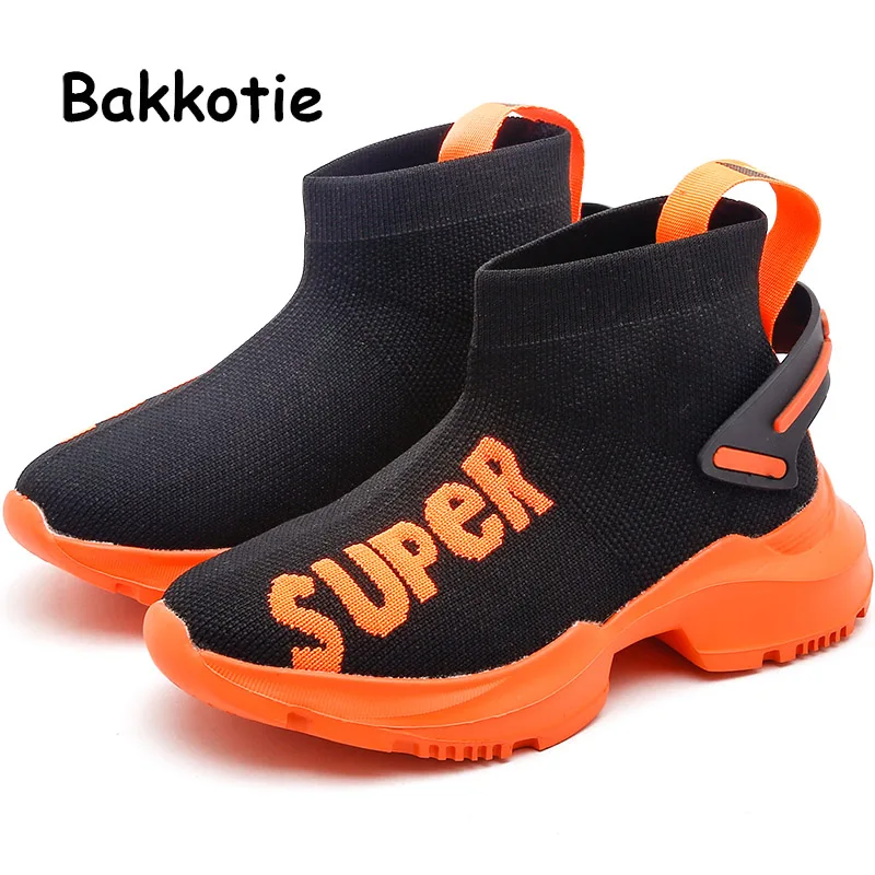 

Bakkotie 2019 Kids Autumn High Sports Shoes Baby Boys New Breathable Casual Sock Shoes Girls Fashion Soft Slip On Black Sneakers