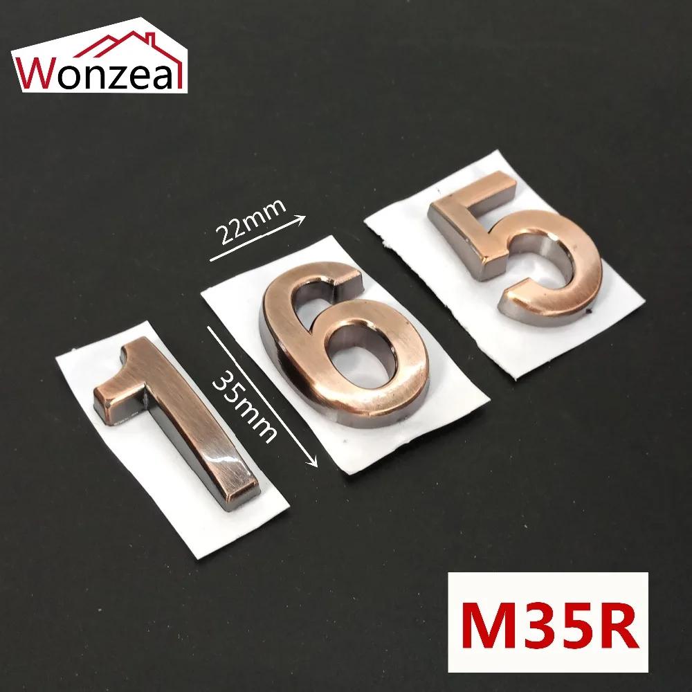 

35mmx22mm ABS Plastic Door Plate Digit Red Copper Self- Adhesive 0-9 Door Numbers Customized House Address Sign#M35R