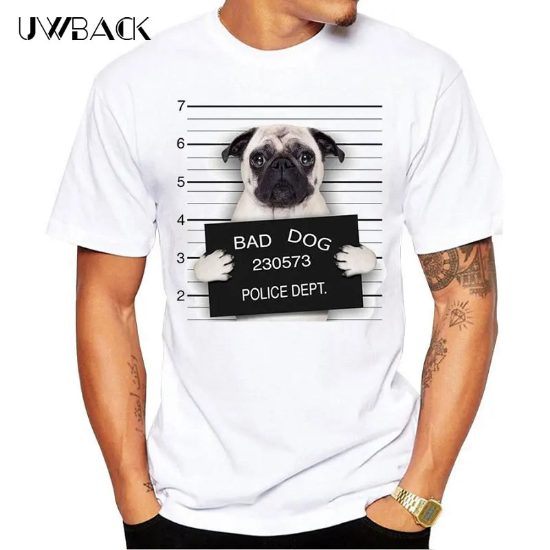 Uwback Bad Dogs T Shirts Men Summer Cotton White Novelty Tee Shirt