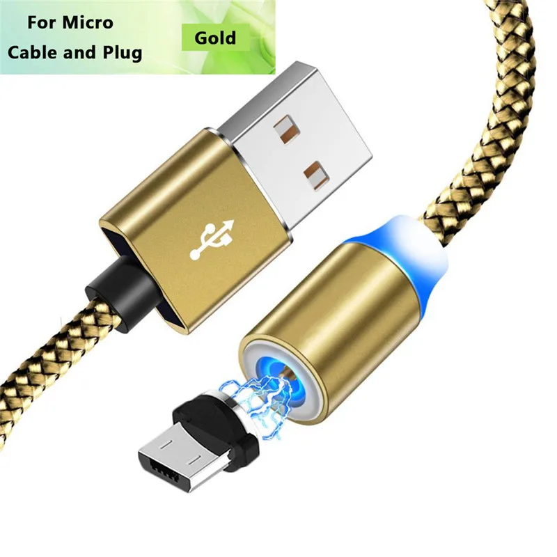 Магнитный кабель 1 м 2 м Micro USB C type-C Быстрая зарядка Магнето зарядное устройство адаптер Шнур для iPhone samsung Xiaomi Kindle телефонные кабели - Цвет: For Micro Gold