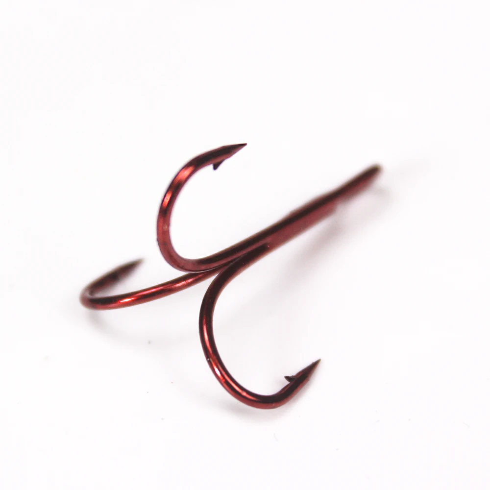 15Pcs/lot 13B Three Hook Red Nickel Color Fishhook 1/2/4/8/10/12/14# Fishing Hook High Carbon Steel Treble Hooks gamakatsu