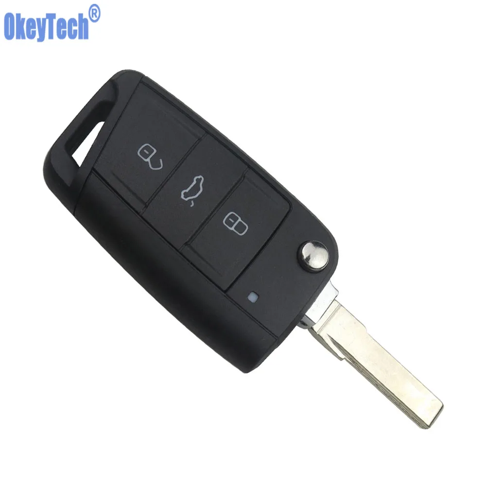 OkeyTech 3 Buttons Flip Folding Key Shell For VW Golf 7 GTI MK7 Skoda Octavia A7 Seat Remote Keyless Fob Case Auto Replacement