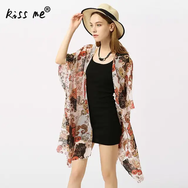 2017 New Beach Cover Up Floral Sheer Swimwear Ladies Pareo Beach Cape Sun Bath Beach Wear Dress Chiffon Swimwear Praia Cardigan 1