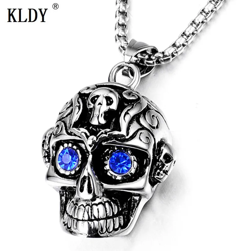 

KLDY stainless steel Men party skull pendant necklaces 2019 new arrive trendy chain fashion necklace men jewelry crystal pendant