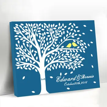 

Unique Wedding Tree Canvas Guest Book Vintage Design Custom Name and Dates for Wedding Decorations Rustic Signature Guest Book