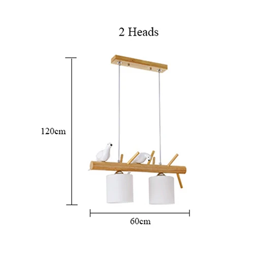Декоративные подвесные светильники в скандинавском стиле, стеклянная Подвесная лампа для столовой, детская комната, E27, 2/3 головок, креативная Подвесная лампа с птицами, деревянная светодиодная Подвесная лампа - Цвет корпуса: 2 Heads  60 x 20cm