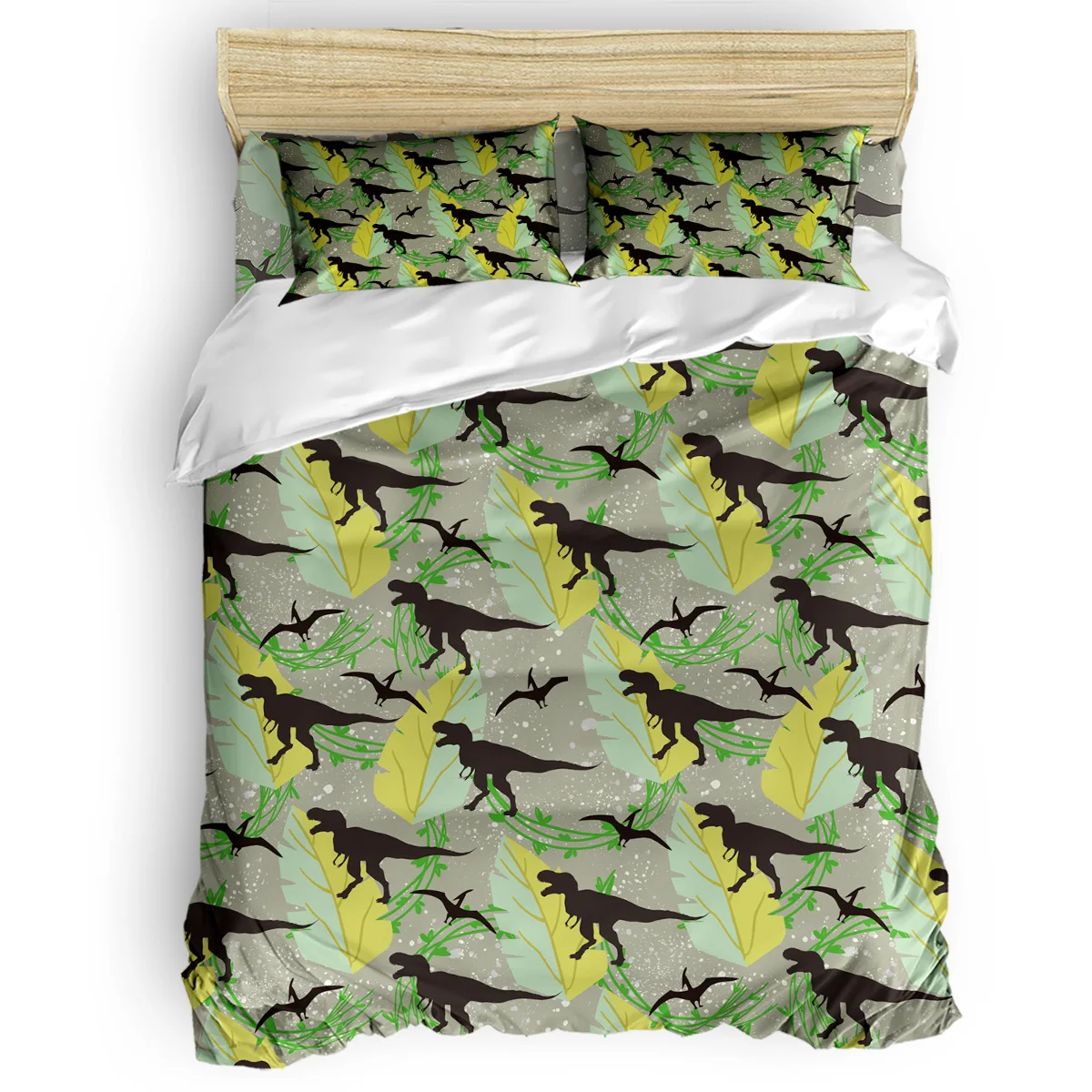

Leaves And Dinosaurs 4 Piece Bedding Set Modern Duvet Cover Set Bedroom Decor