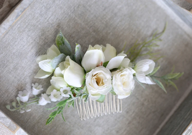 Зелень цветочный гребень для волос Белый цветок невесты женские аксессуары для свадебной церемонии