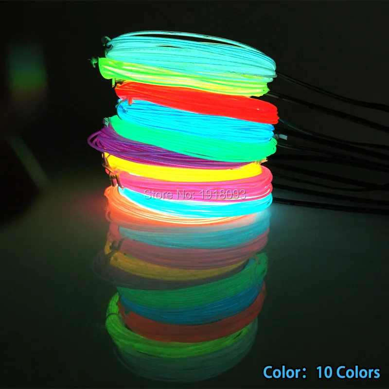 2017 Горячие 1.3 мм 6 шт. 1 метр светящиеся EL Провода комплект с dc-3v Батареи диск LED неон Веревка Tube светодиодные полосы для вечеринок