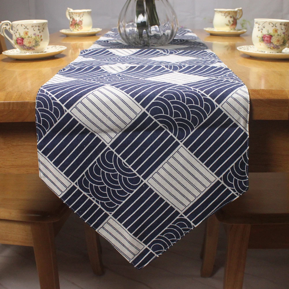 CURCYA Japanese Traditional Style Table Runner Decor Fish Scale / Sea