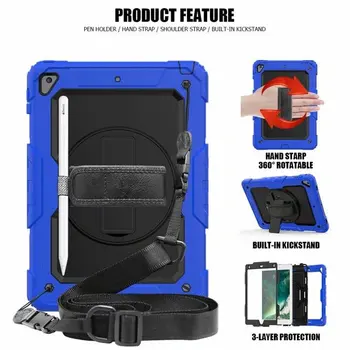 

360 Degrees Rotating Case for Apple New iPad 9.7 2017 2018 6th generation Tablet A1822 A1893 cover Hand Strap & Neck Strap +pen
