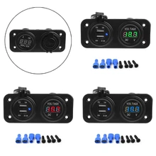2-en-1 Imperméable DC 12 V Double USB Port Prise D’alimentation + LED Affichage Numérique Voltmètre Panneau Montage Voiture Moto Chargeur adaptateur