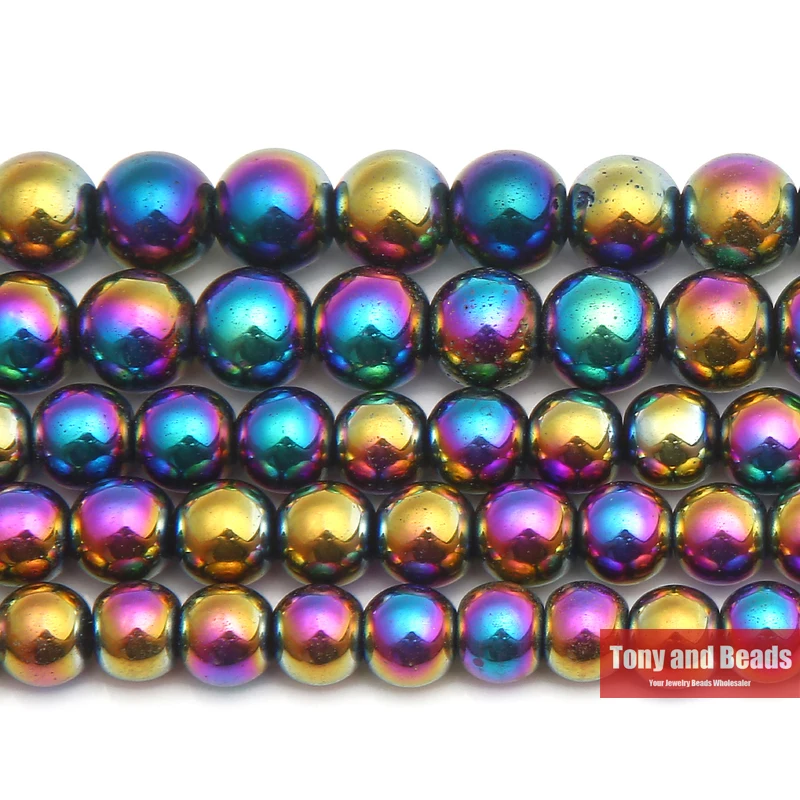

Free Shipping Natural Stone Rainbow Plated Hematite Shamballas Beads 8 10 MM 15" Per Strand Pick Size For Jewelry Making