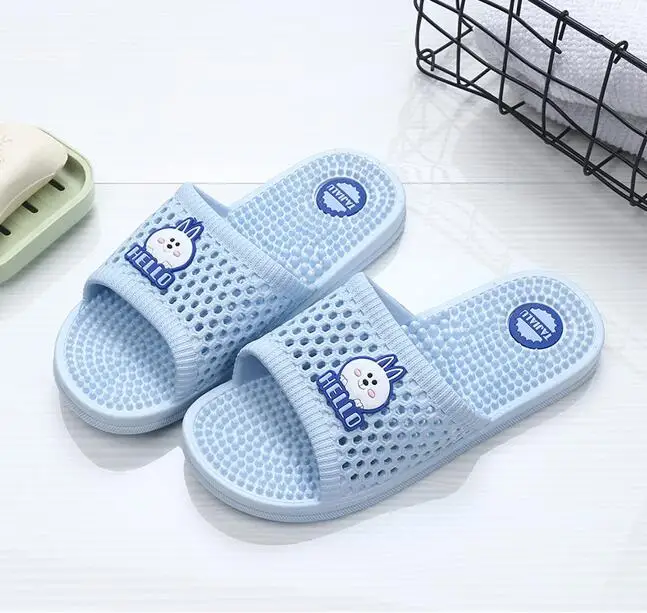light blue Новое поступление; летние женские домашние массажные тапочки; обувь на плоской подошве; женские домашние массажные тапочки для ног; домашние шлепанцы на мягкой подошве - Цвет: light blue