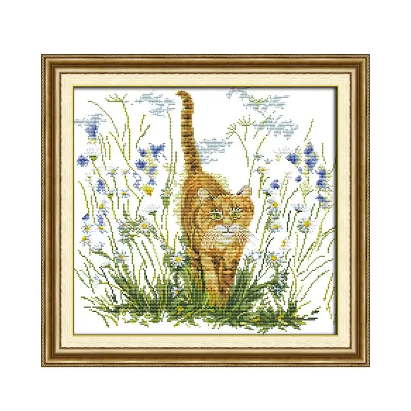 

Joy Sunday The Cat's Warning Animal Pattern Chinses Embroidery Cross Stitch Kits 11CT 14CT Count Printed Canvas DIY Home Deco