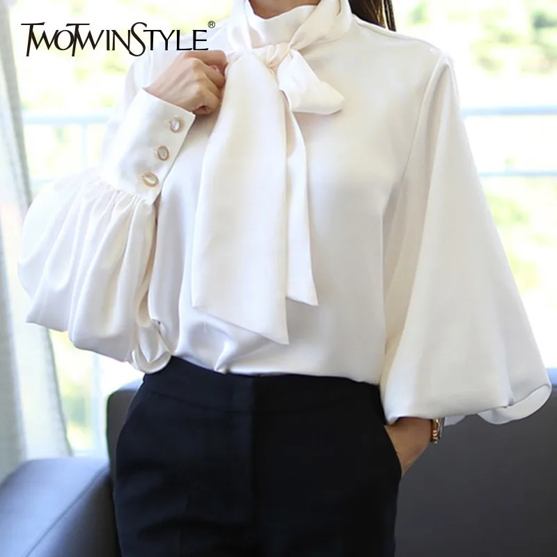 Comprar GALCAUR linterna manga satinado camisas blusa mujer encaje Casual blusas Blusas femeninas coreanas ropa de talla grande otoño 2019