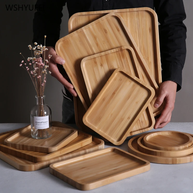 Direct bamboo wooden pallets solid wood tray rectangular bamboo tray wooden tray disc tea tray barbecue snack cake wooden plate