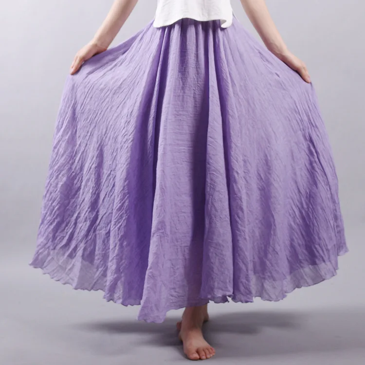 Женская летняя юбка из льна и хлопка, винтажные женские длинные юбки с эластичной резинкой на талии, плиссированные макси юбки бежевого и белого цветов, Boho юбки Faldas - Цвет: Color 13