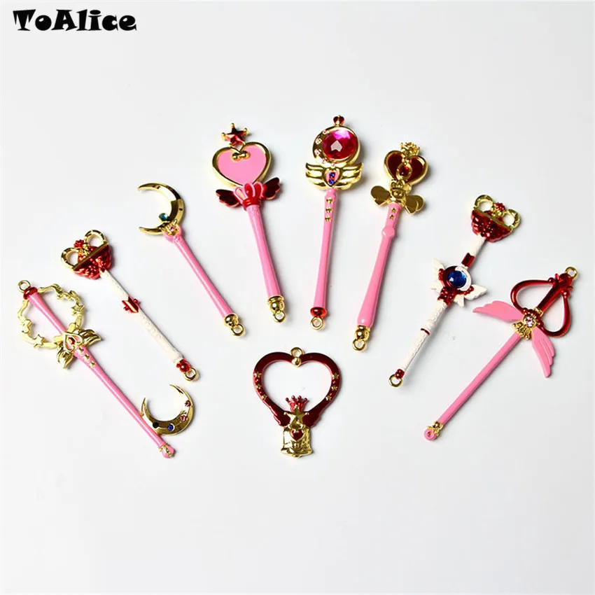 

Fashion Sailor Moon Tsukino Usagi Anime Cosplay Necklace Pendant Props Moon Magic Wands Stick Accessories 9pcs Ont Set