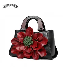 SUWERER New women genuine leather bag famous brands Handmade flower fashion top cowhide art bag tote women leather handbags