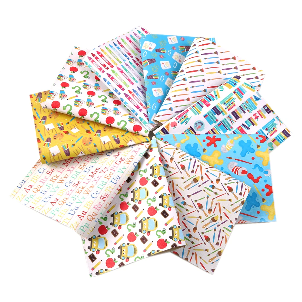 

New 10Pieces/set 20*34cm Back to School Printed Faux Synthetic Leather Fabric DIY Handmade Sewing Accessories,1Yc6447